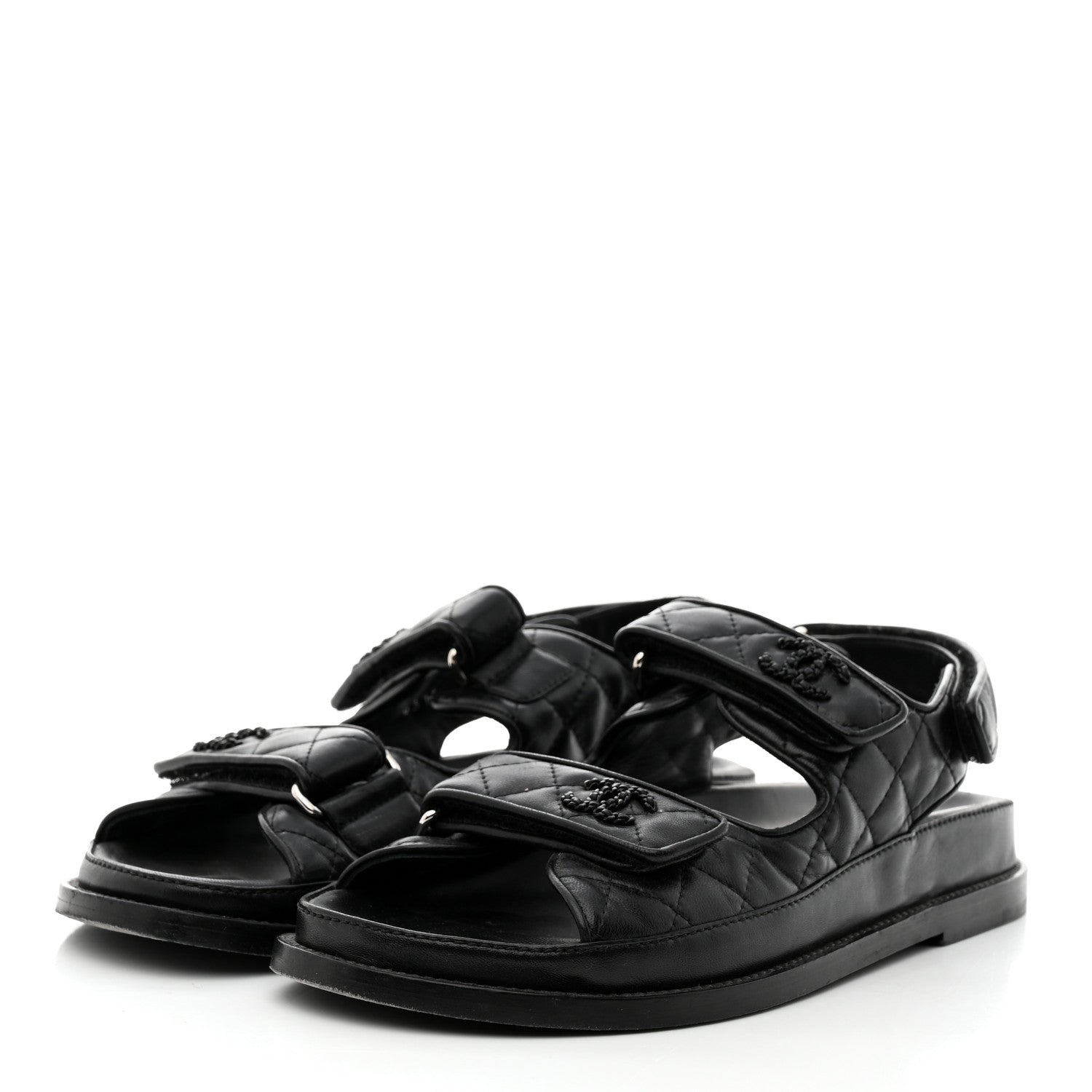 Chanel Lambskin Velcro Dad Sandals 38 Black 3 of 8