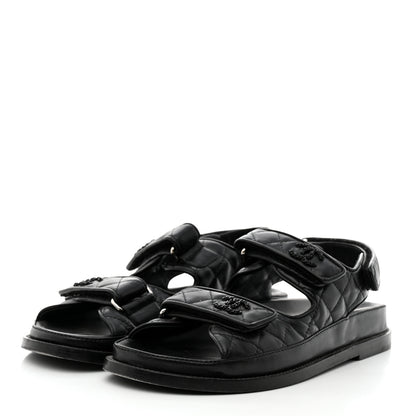 Chanel Lambskin Velcro Dad Sandals 38 Black 3 of 8