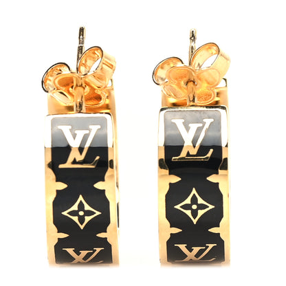 Louis Vuitton Enamel Nanogram Earrings Gold Black 1 of 5