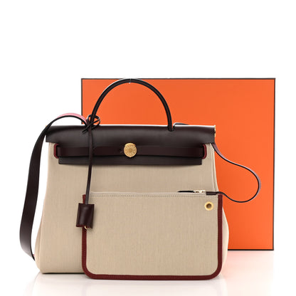 Hermes Military Toile Vache Hunter Herbag Zip Retourne 31 PM Beton Rouge Sellier 13 of 13