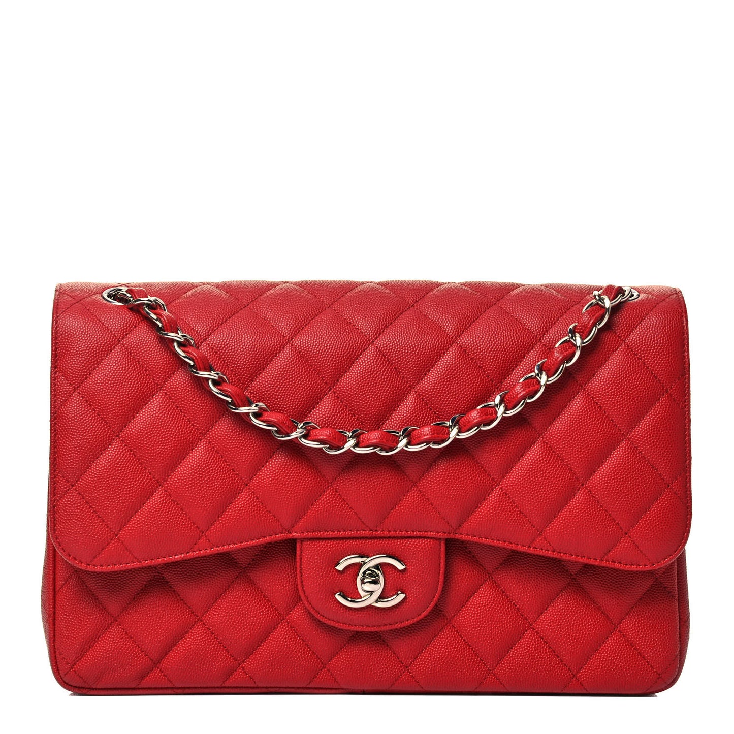 Caviar Quilted Jumbo Double Flap Red