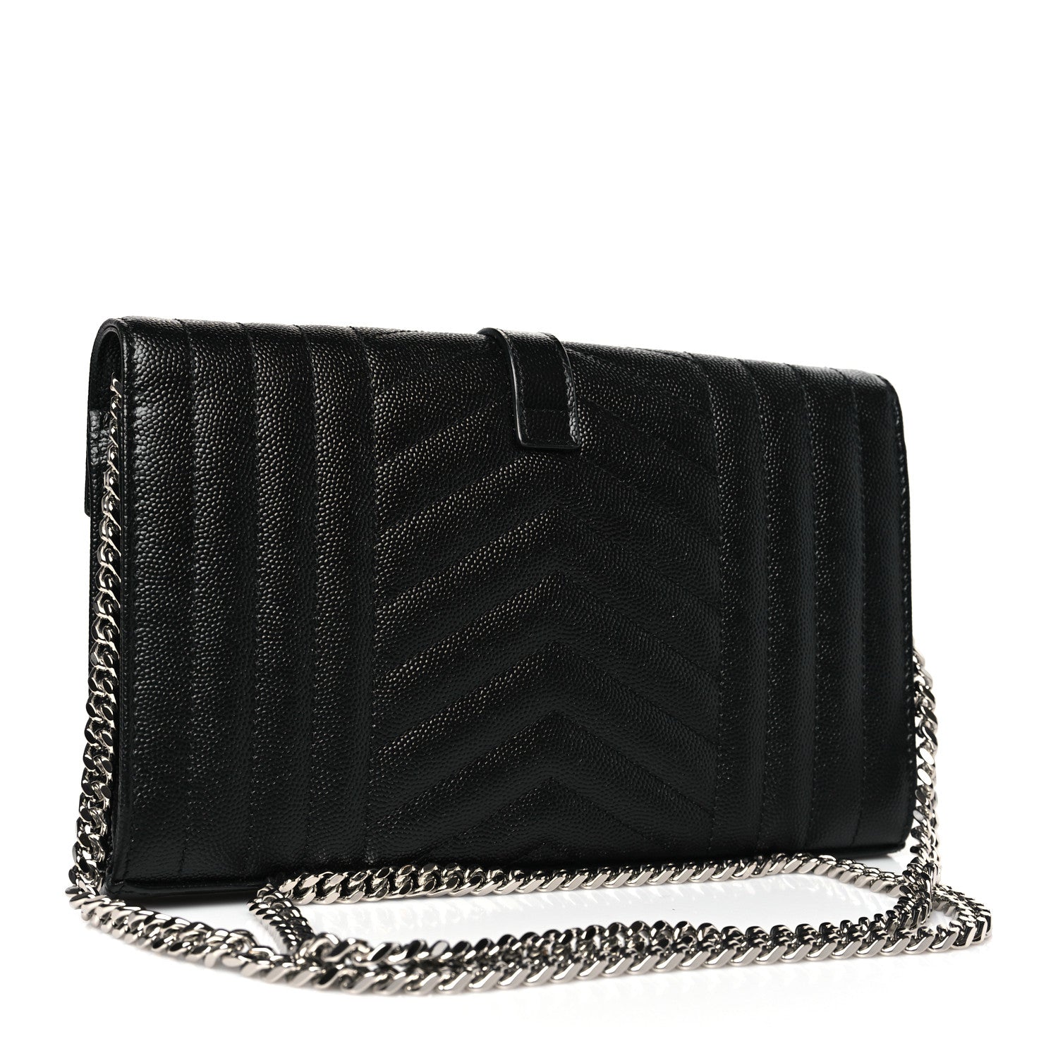 Saint Laurent Grain De Poudre Mixed Matelasse Triquilt Monogram Chain Wallet Black 3 of 9