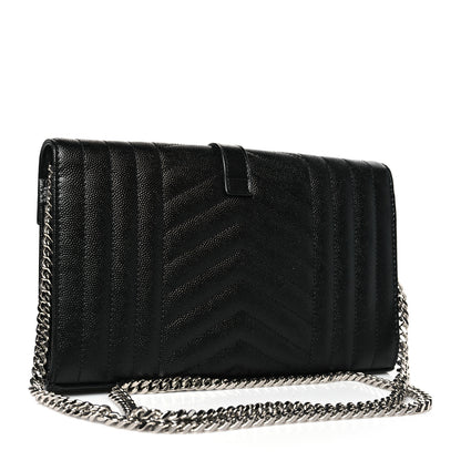 Saint Laurent Grain De Poudre Mixed Matelasse Triquilt Monogram Chain Wallet Black 3 of 9