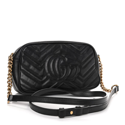 Gucci Calfskin Matelasse Small GG Marmont Chain Shoulder Bag Black 2 of 4