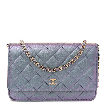 Chanel Iridescent Caviar Quilted Wallet on Chain WOC Dark Blue 1 of 16