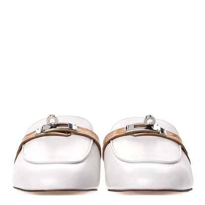 Hermes Shiny Alligator Calfskin Oz Mules 37 White Beige Gingembre 2 of 9