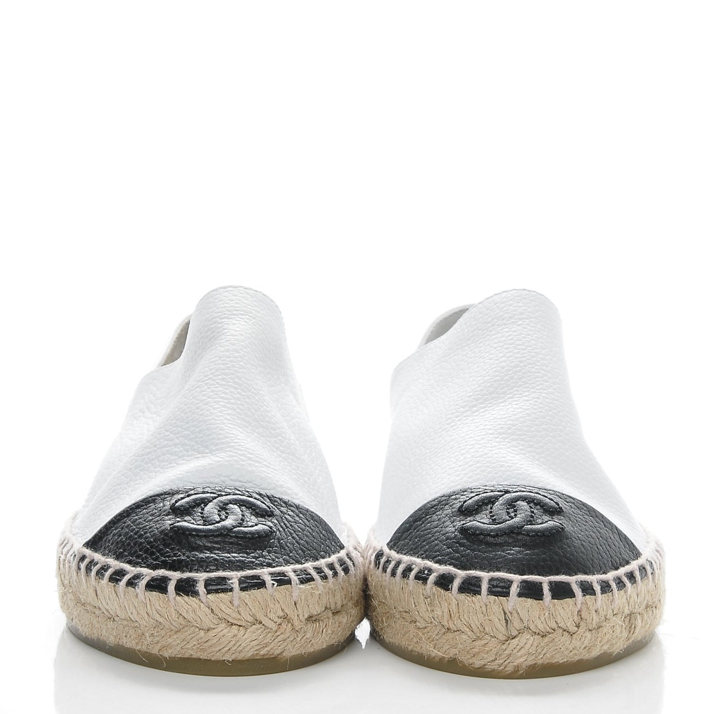 Grained Calfskin CC Espadrilles 35 White Black