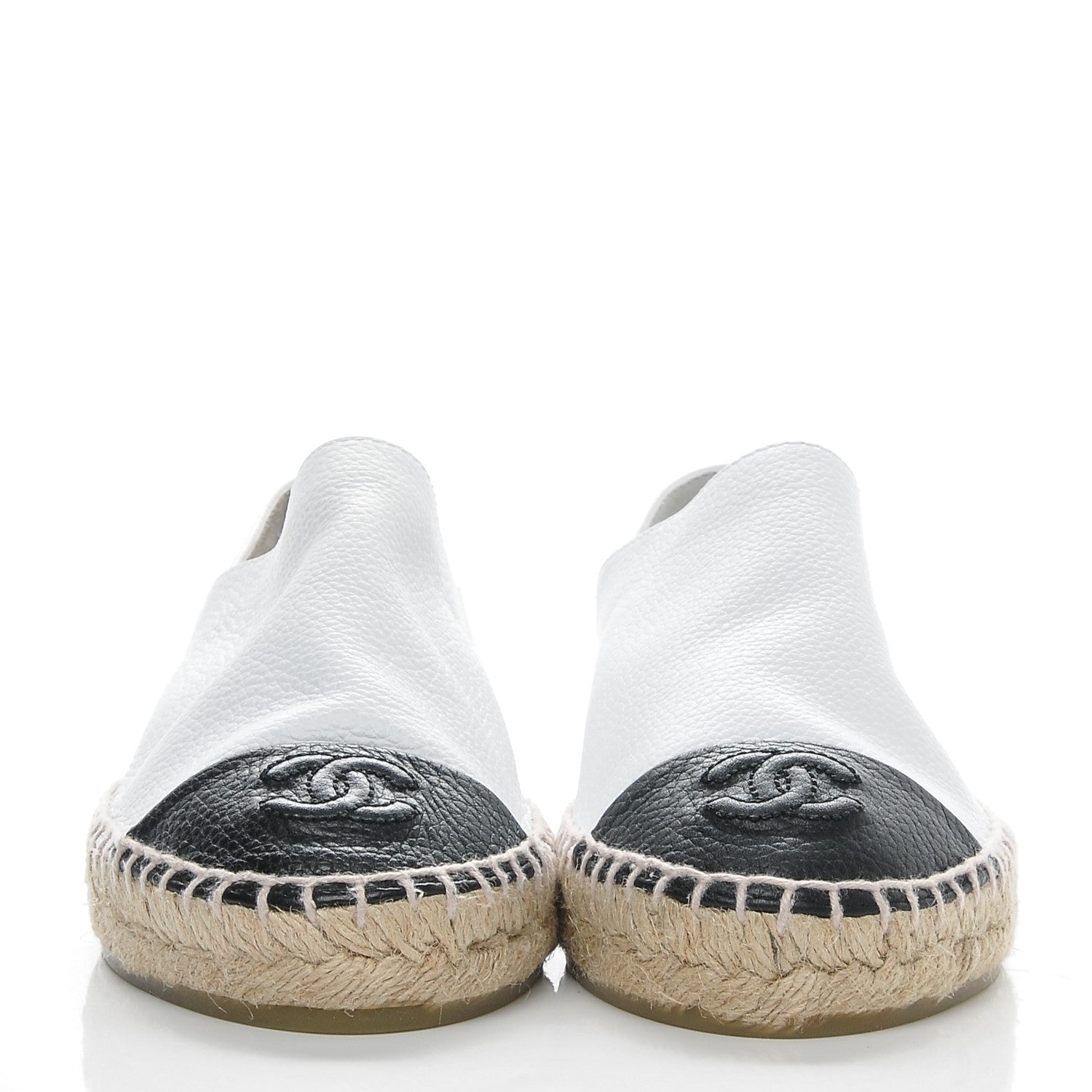 Chanel Grained Calfskin CC Espadrilles 35 White Black 2 of 8