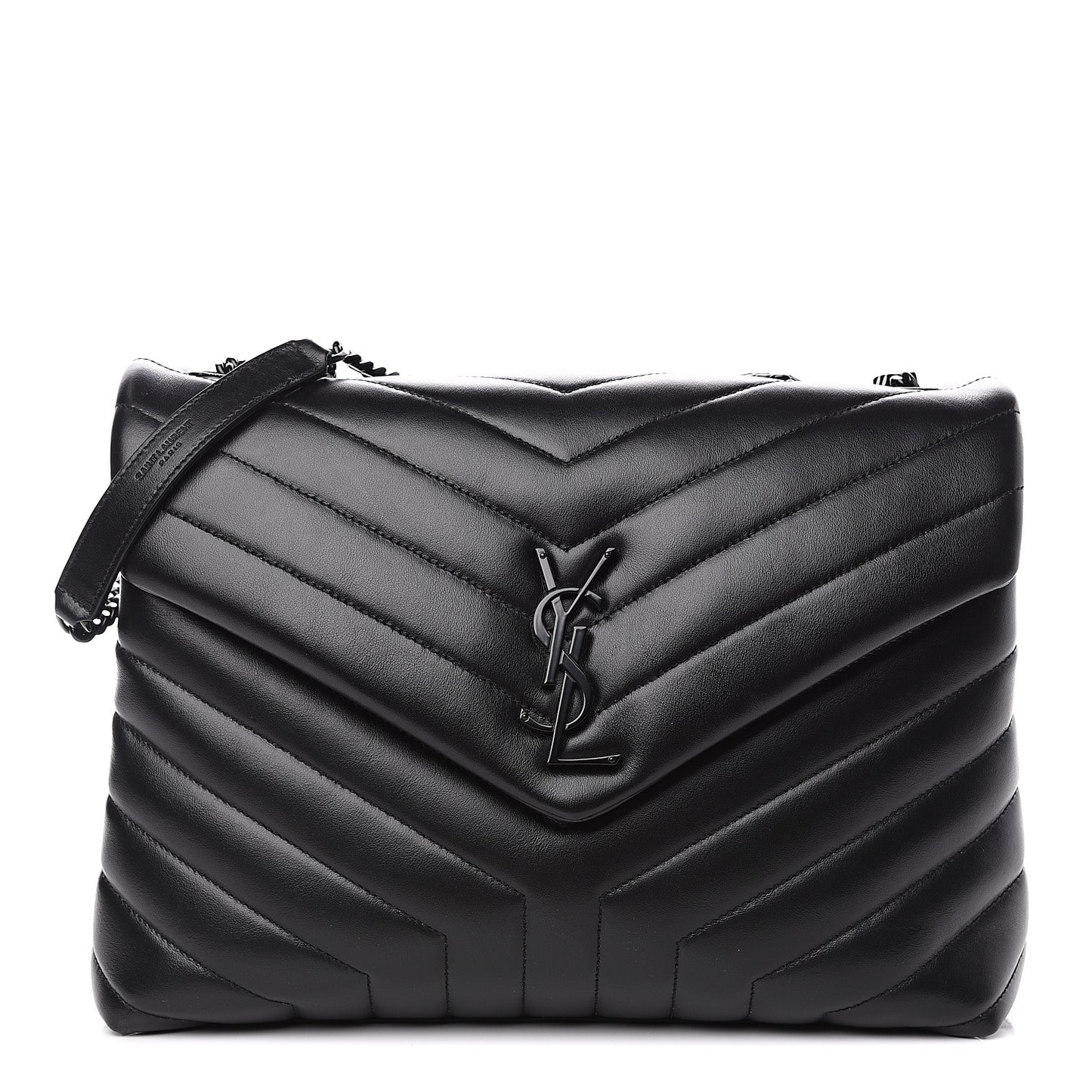 Calfskin Y Quilted Monogram Medium Loulou Chain Satchel Black