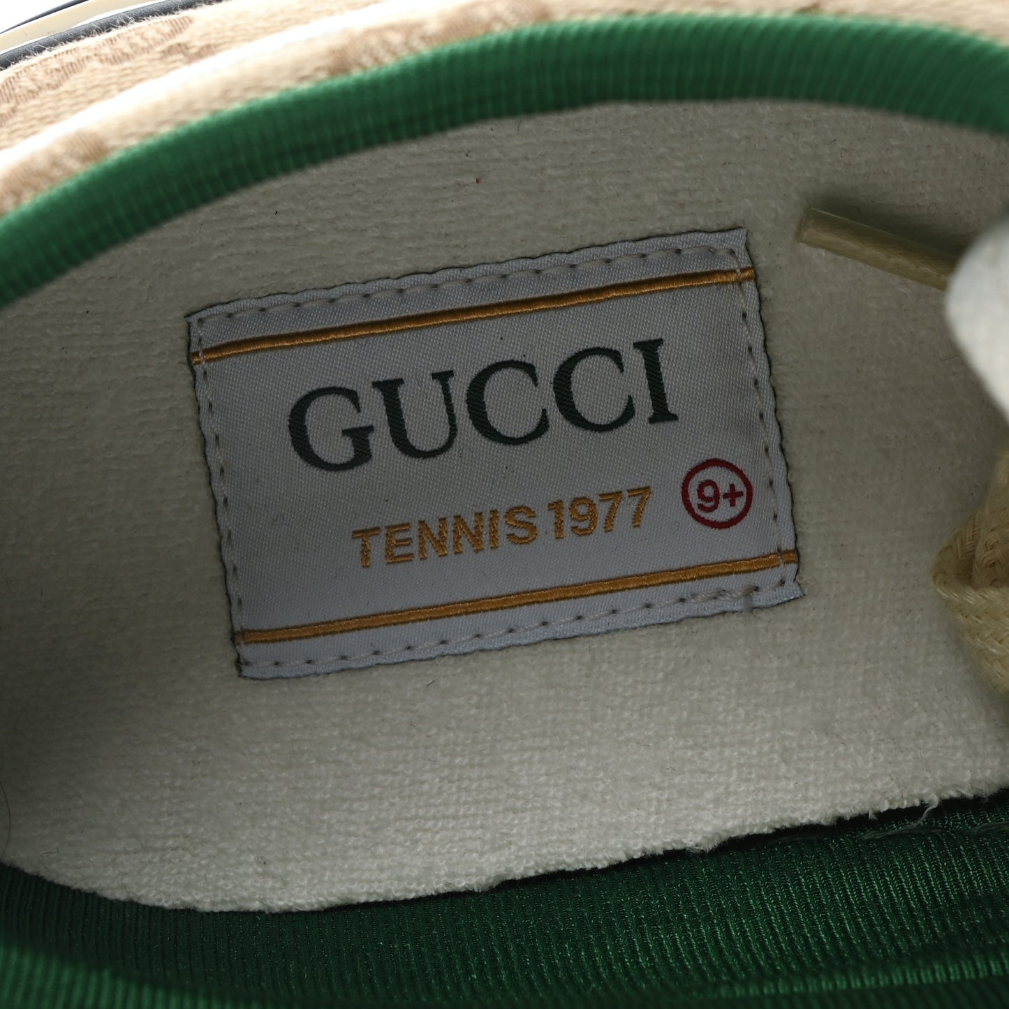 GG Monogram Web Mens 1977 Tennis Sneakers 9 Beige Ebony Mystic White Vert