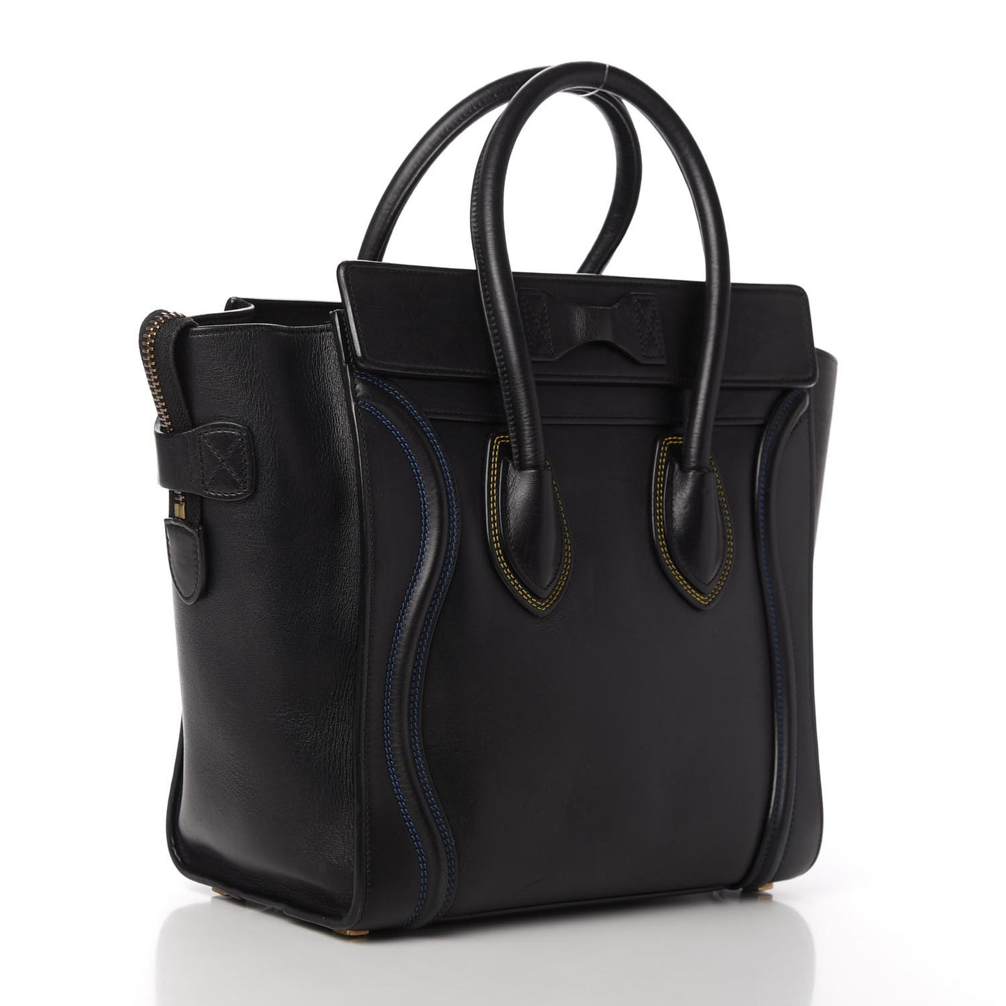 Smooth Calfskin Multicolor Double Stitching Micro Luggage Black