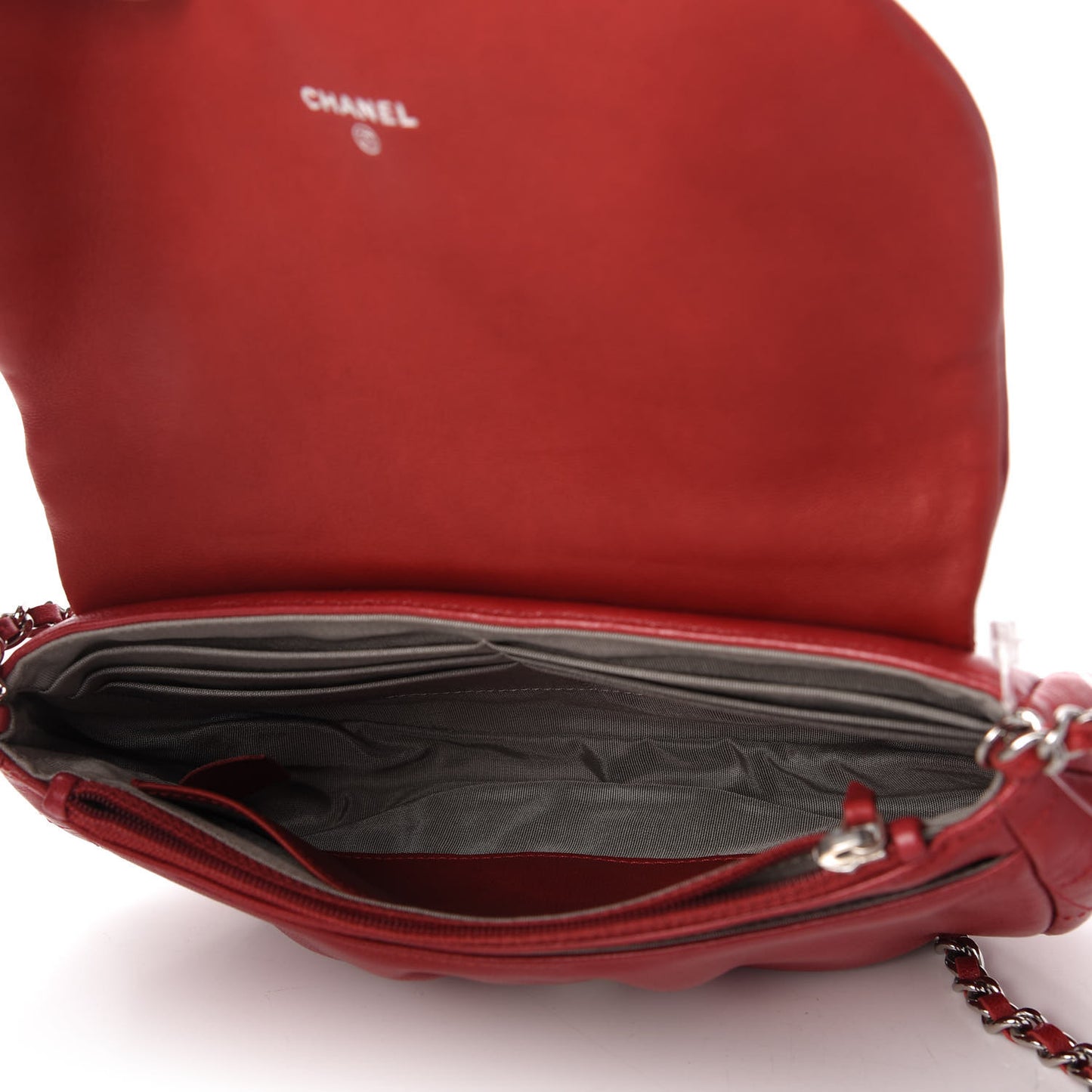 Lambskin Half Moon Wallet On Chain WOC Red