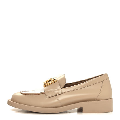 Chanel Shiny Calfskin CC Loafers 36 Beige White 1 of 10