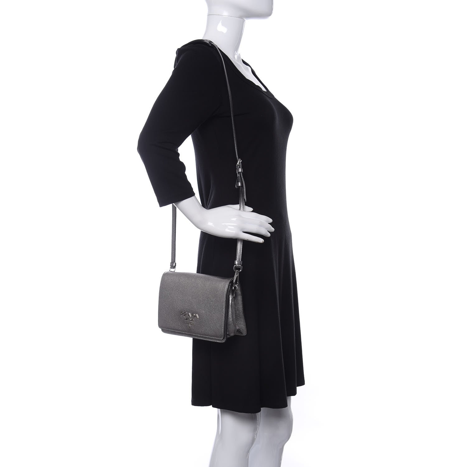 Prada Metallic Vitello Daino Flap Crossbody Cromo 2 of 8