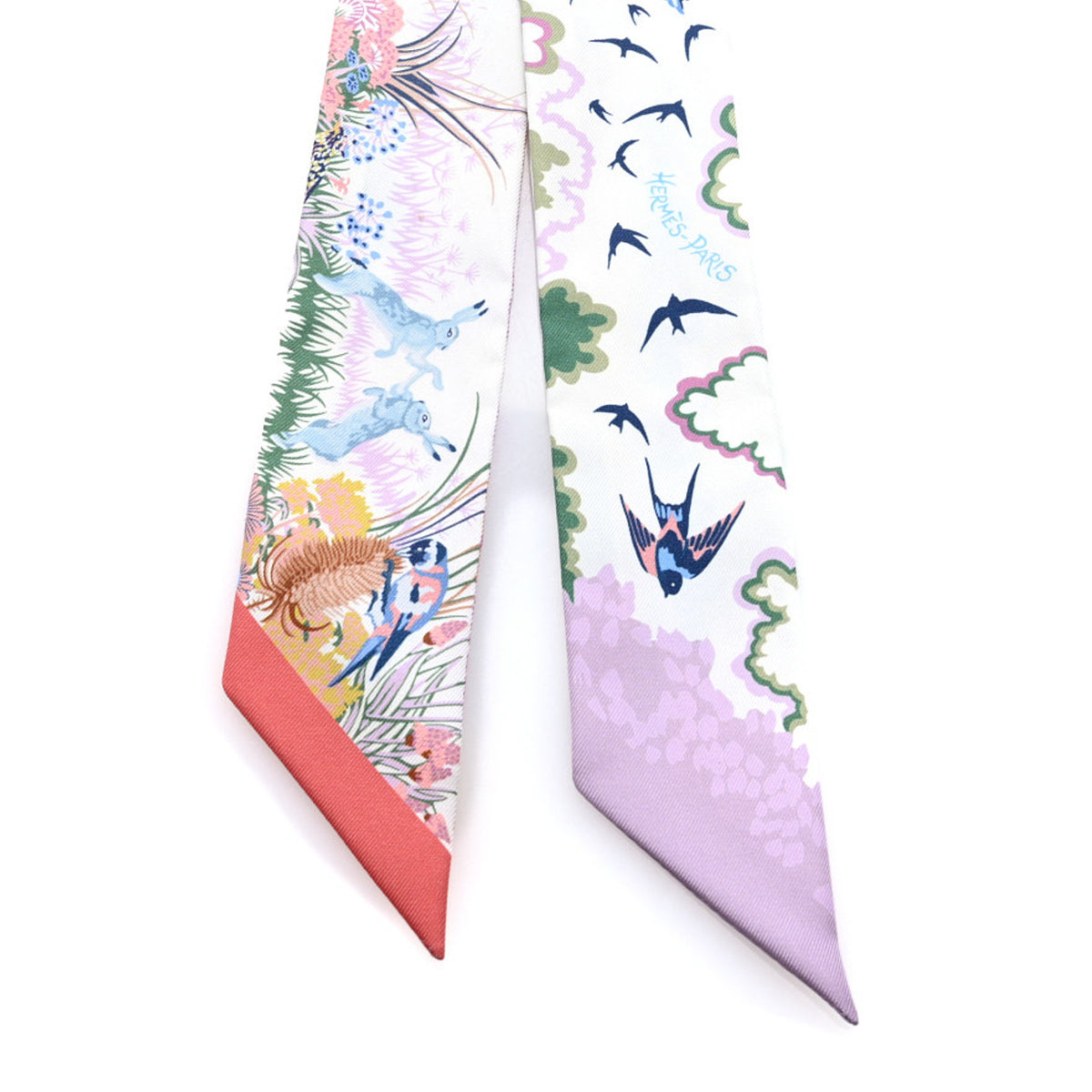 Hermes Silk Rewilding Nature Twilly White Mauve Vert 2 of 3