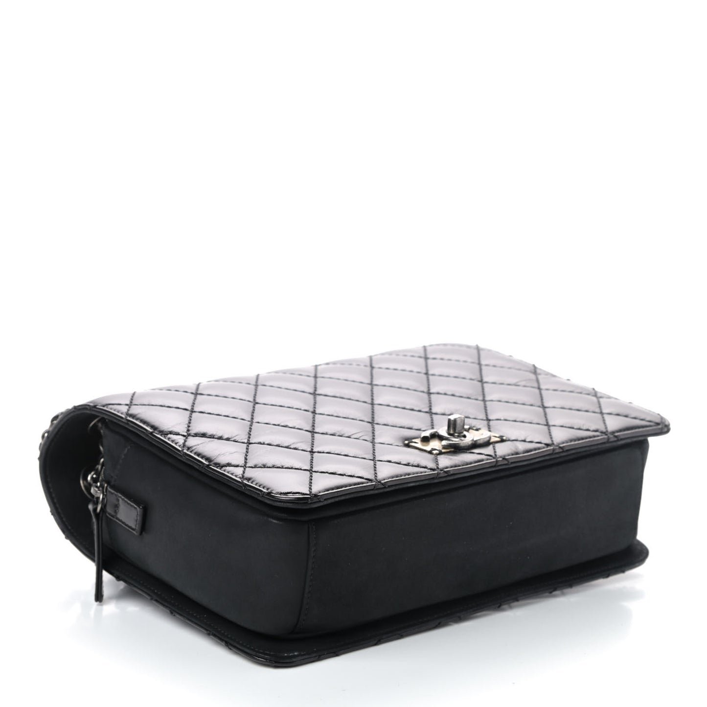 Glazed Calfskin Quilted Medium Day Trip Flap Black