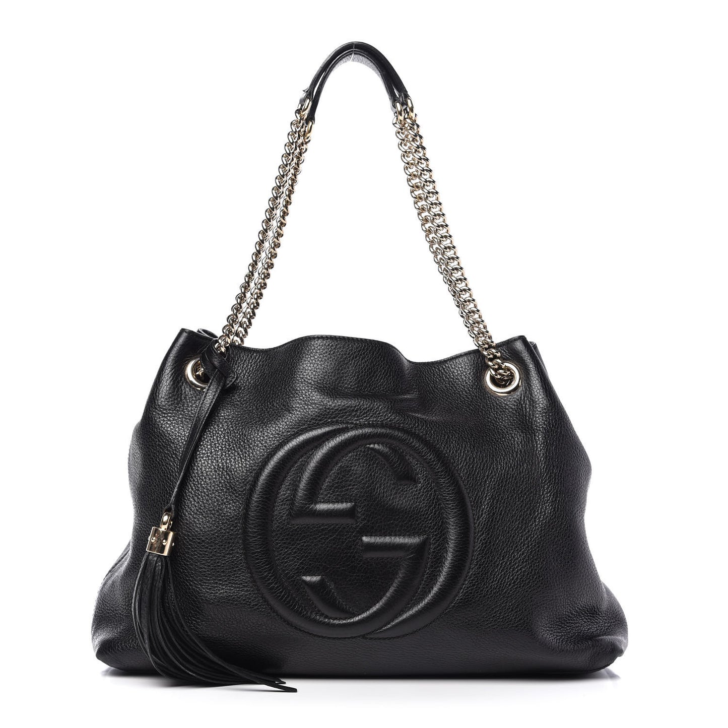 Pebbled Calfskin Medium Soho Chain Shoulder Bag Black