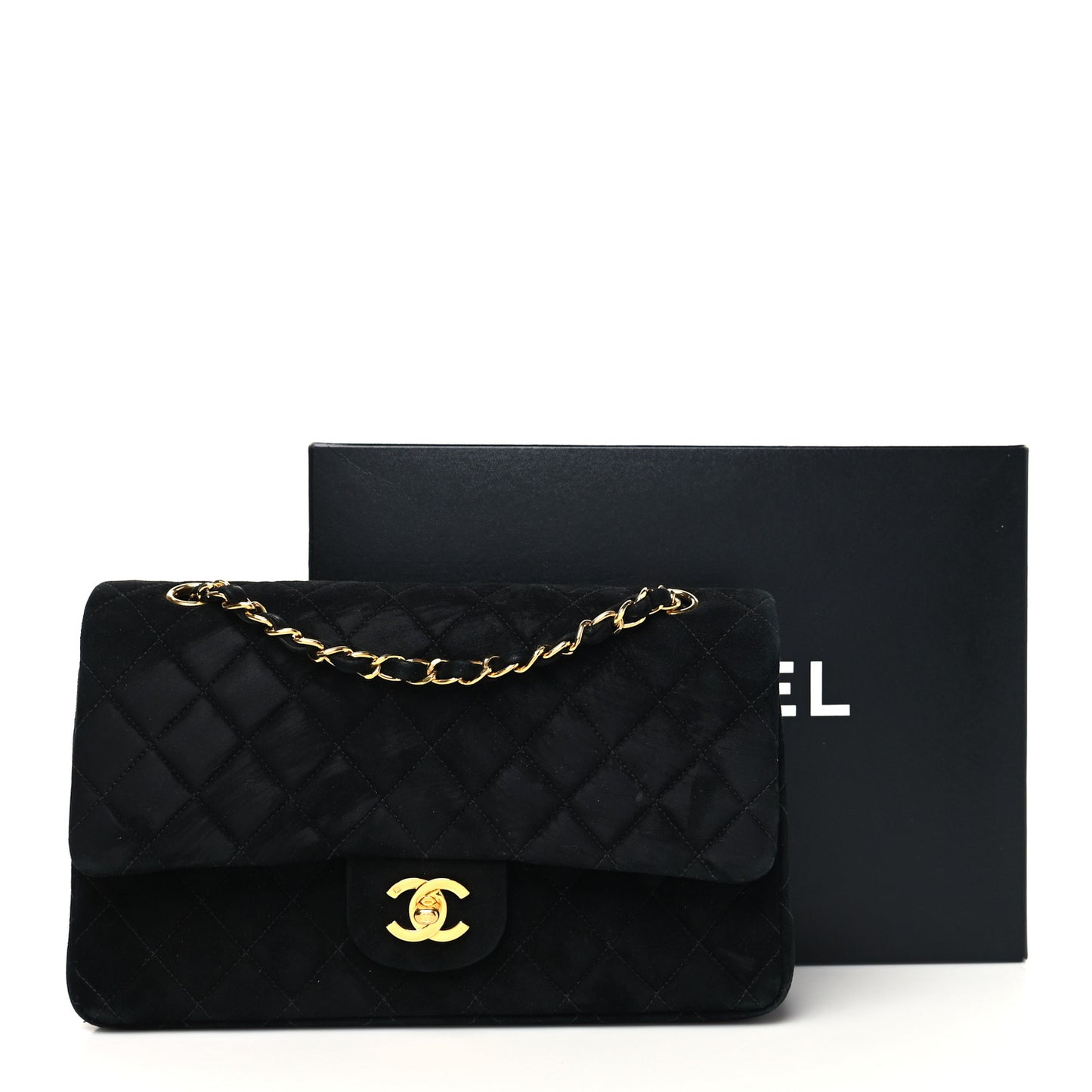 Velvet Quilted Medium Double Flap Black