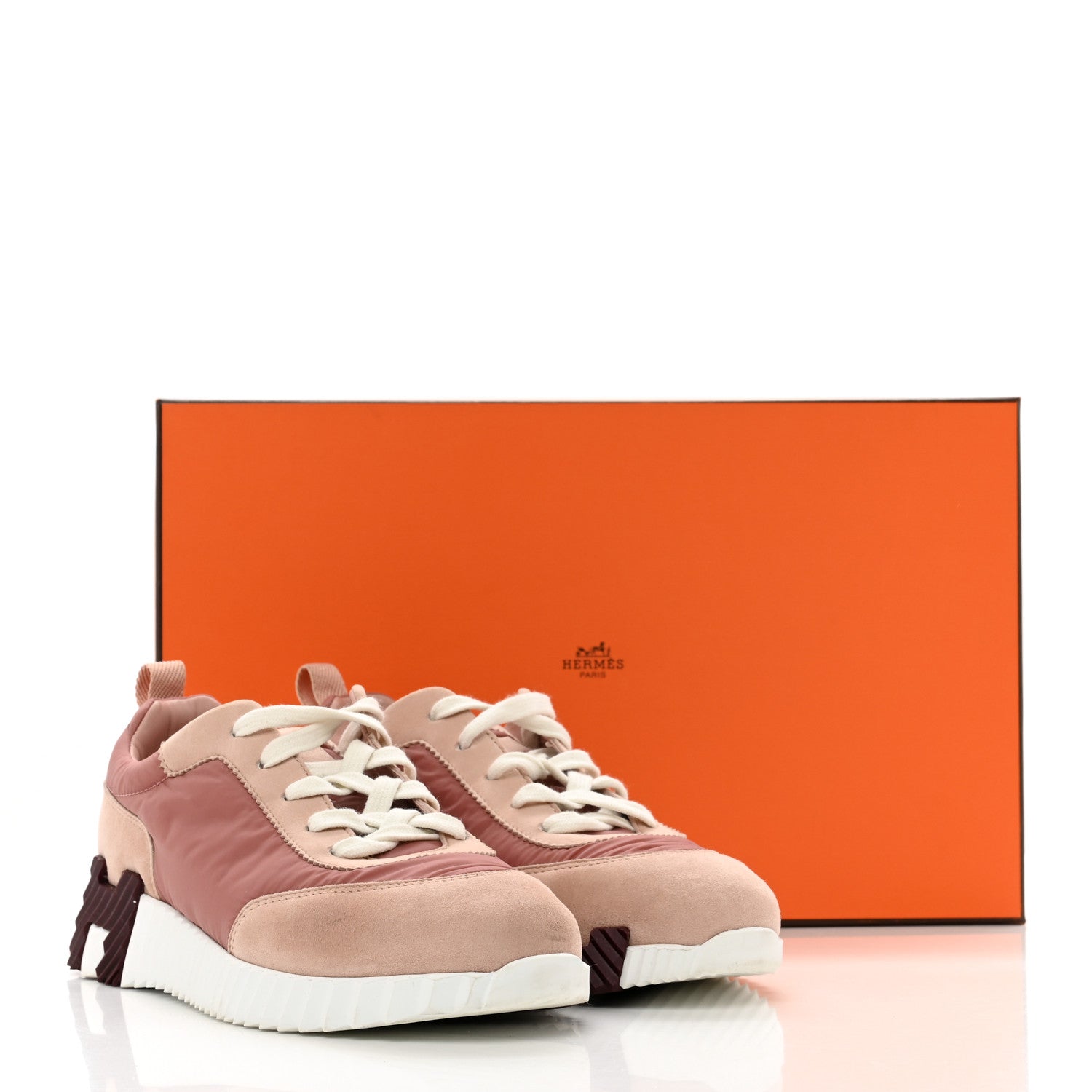 Hermes Parachute Fabric Suede Goatskin Bouncing Sneakers 37.5 Rose Rose Opaline 9 of 9