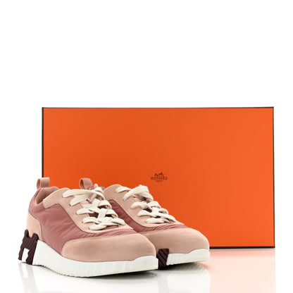 Hermes Parachute Fabric Suede Goatskin Bouncing Sneakers 37.5 Rose Rose Opaline 9 of 9