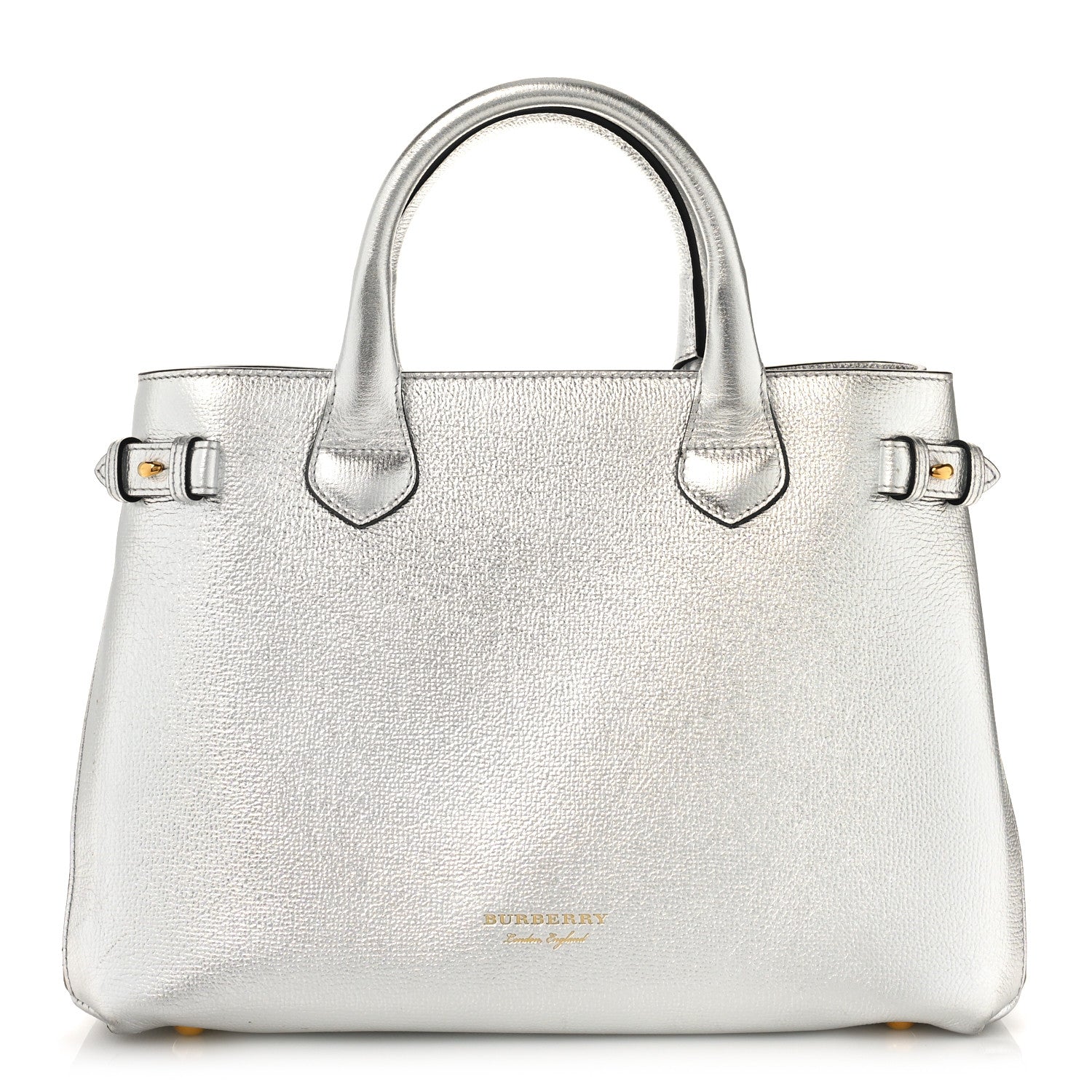 Burberry Metallic Grainy Calfskin House Check Medium Banner Tote Silver 1 of 8
