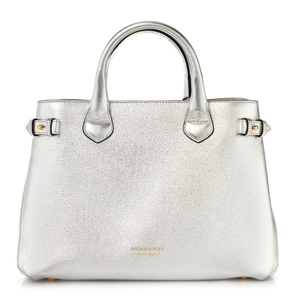 Burberry Metallic Grainy Calfskin House Check Medium Banner Tote Silver 1 of 8