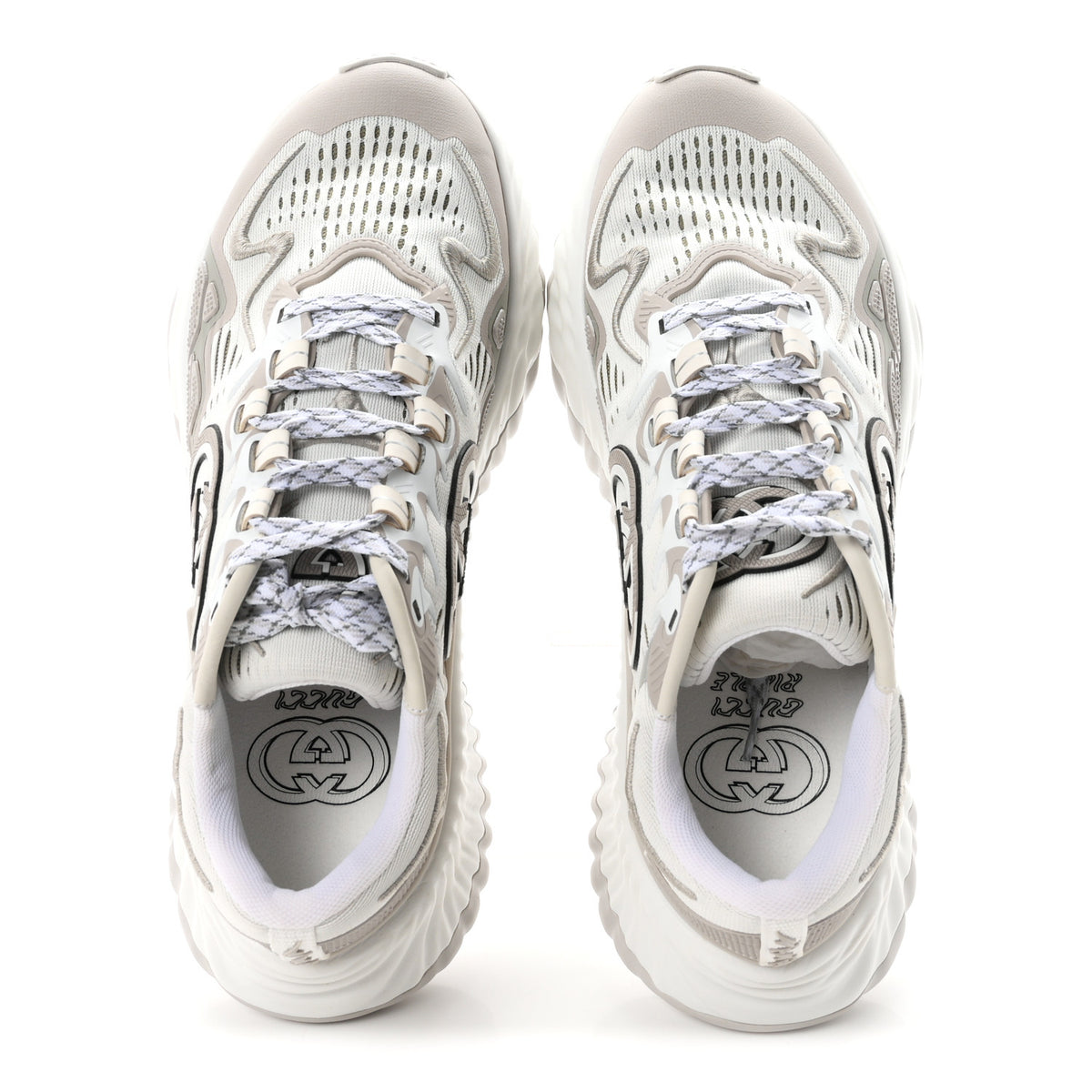 Gucci Mesh Fabric Ripple Splash Mens Sneakers  7 Grey White 2 of 10