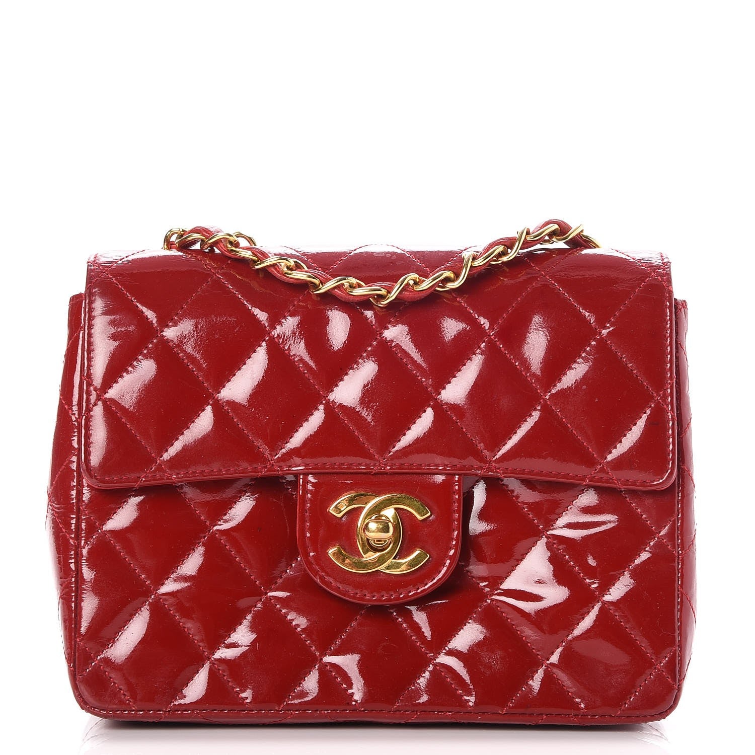 Chanel Patent Quilted Mini Square Flap Red 1 of 18