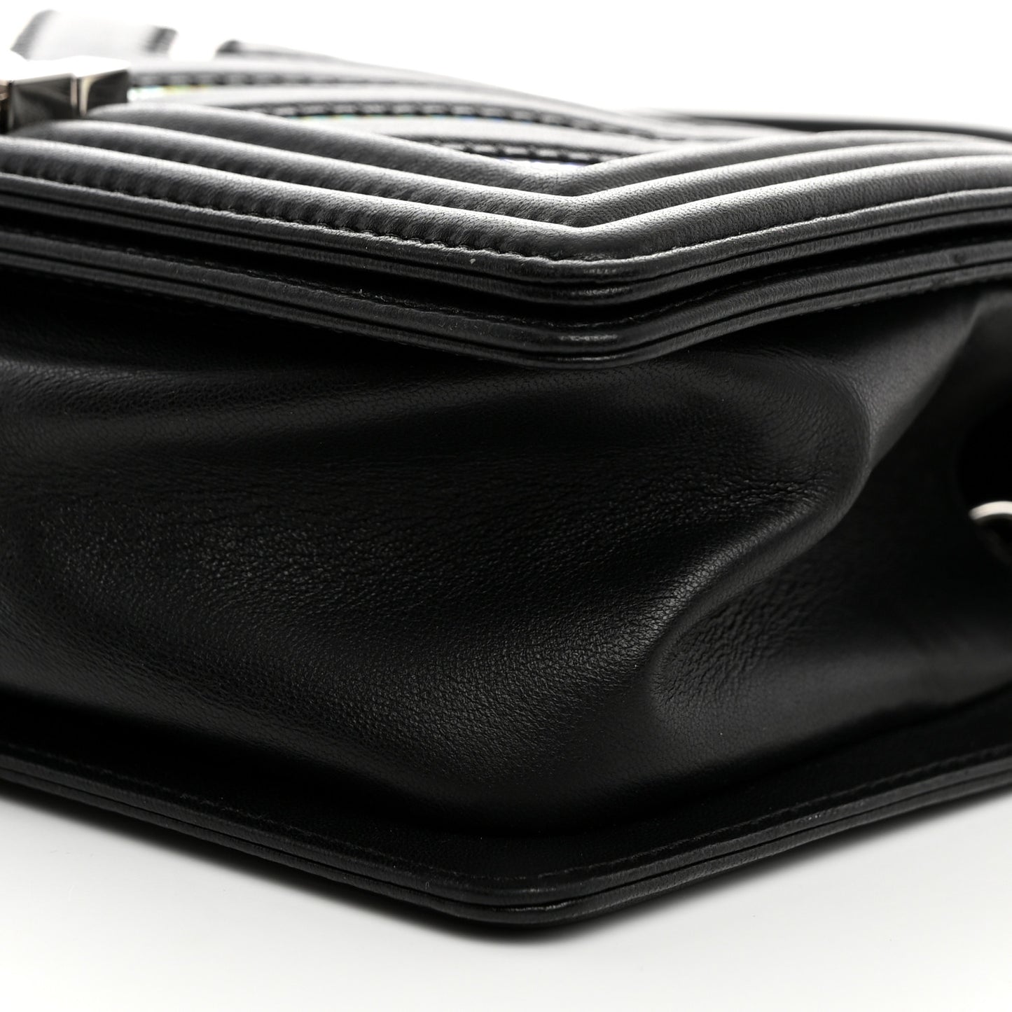 Lambskin Iridescent PVC Chevron Quilted Medium Boy Flap Black Silver