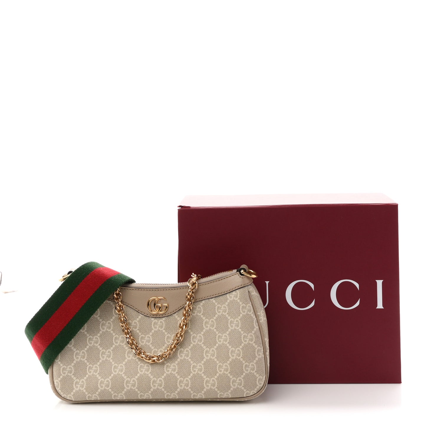 GG Supreme Monogram Textured Dollar Calfskin Web Small Ophidia GG Handbag Beige Mystic White Oatmeal