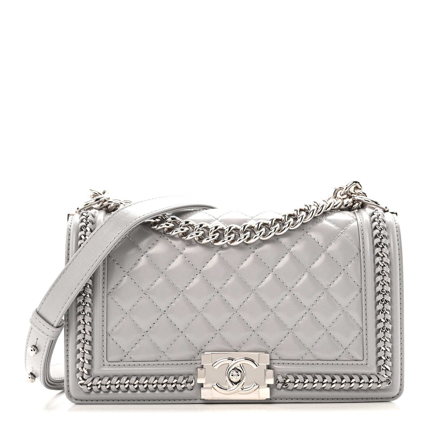 Chanel Iridescent Lambskin Quilted Medium Chain Around Boy Flap Light Grey 1 of 12