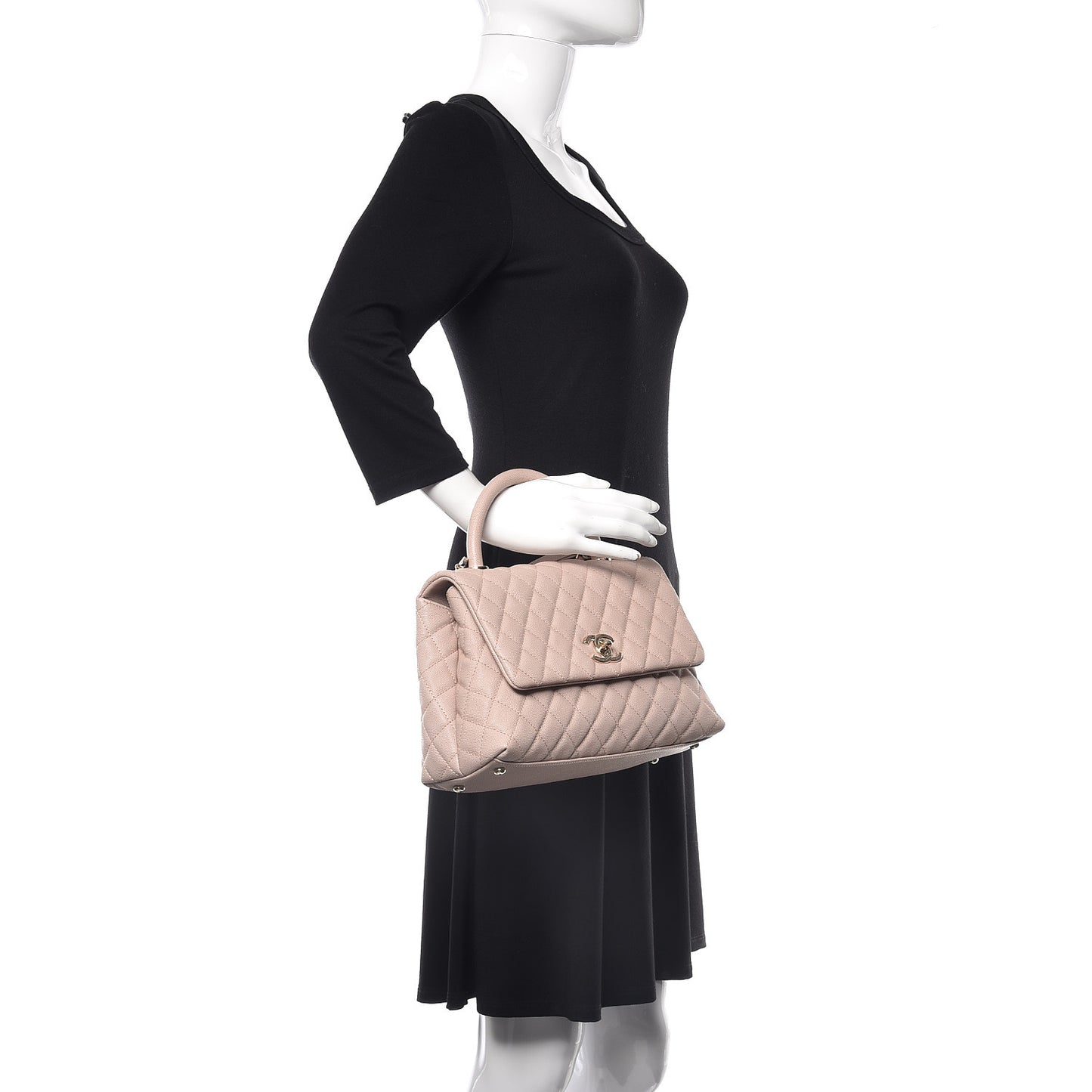 Caviar Quilted Small Coco Handle Flap Light Beige