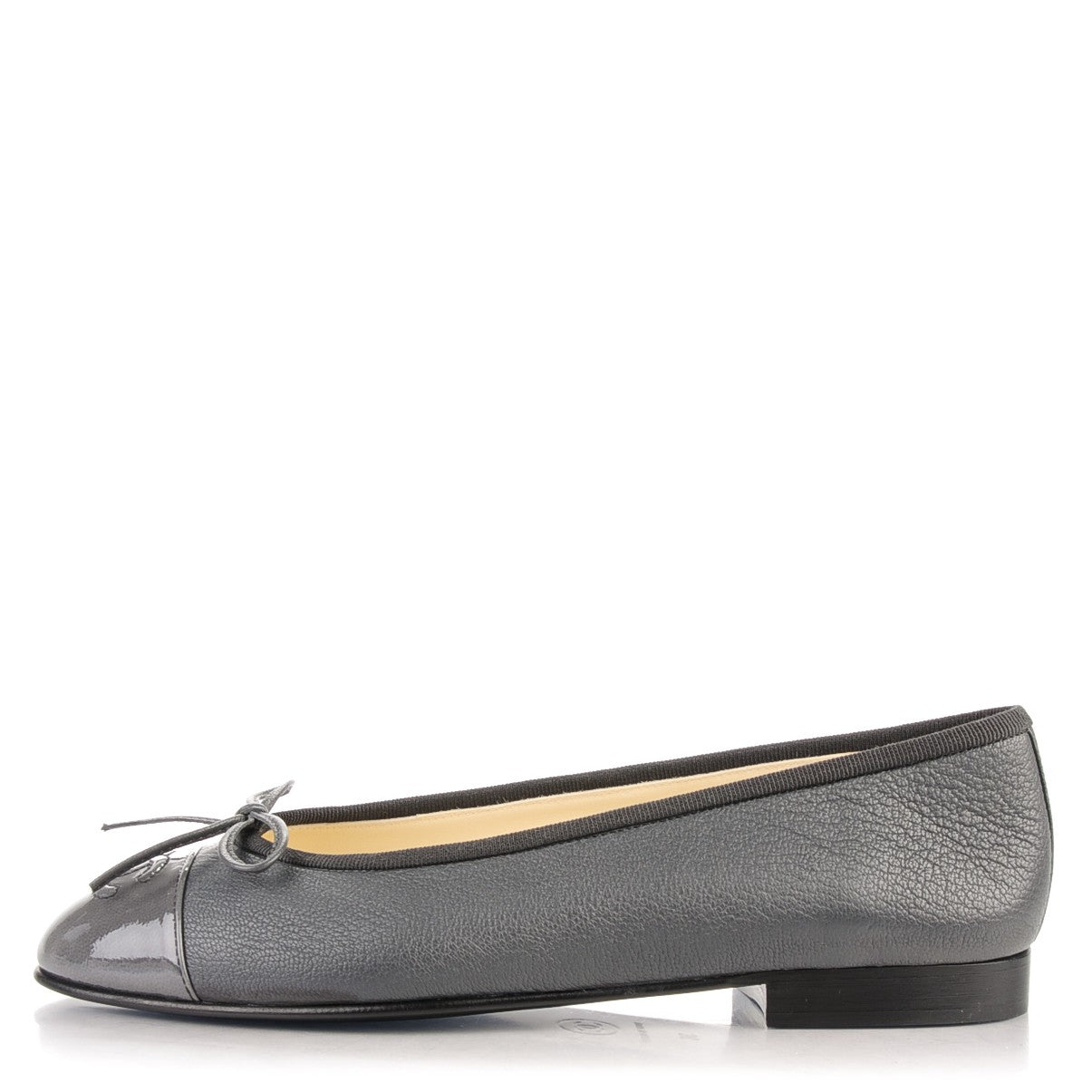 Patent Goatskin Cap Toe Ballerina Flats 36 Grey