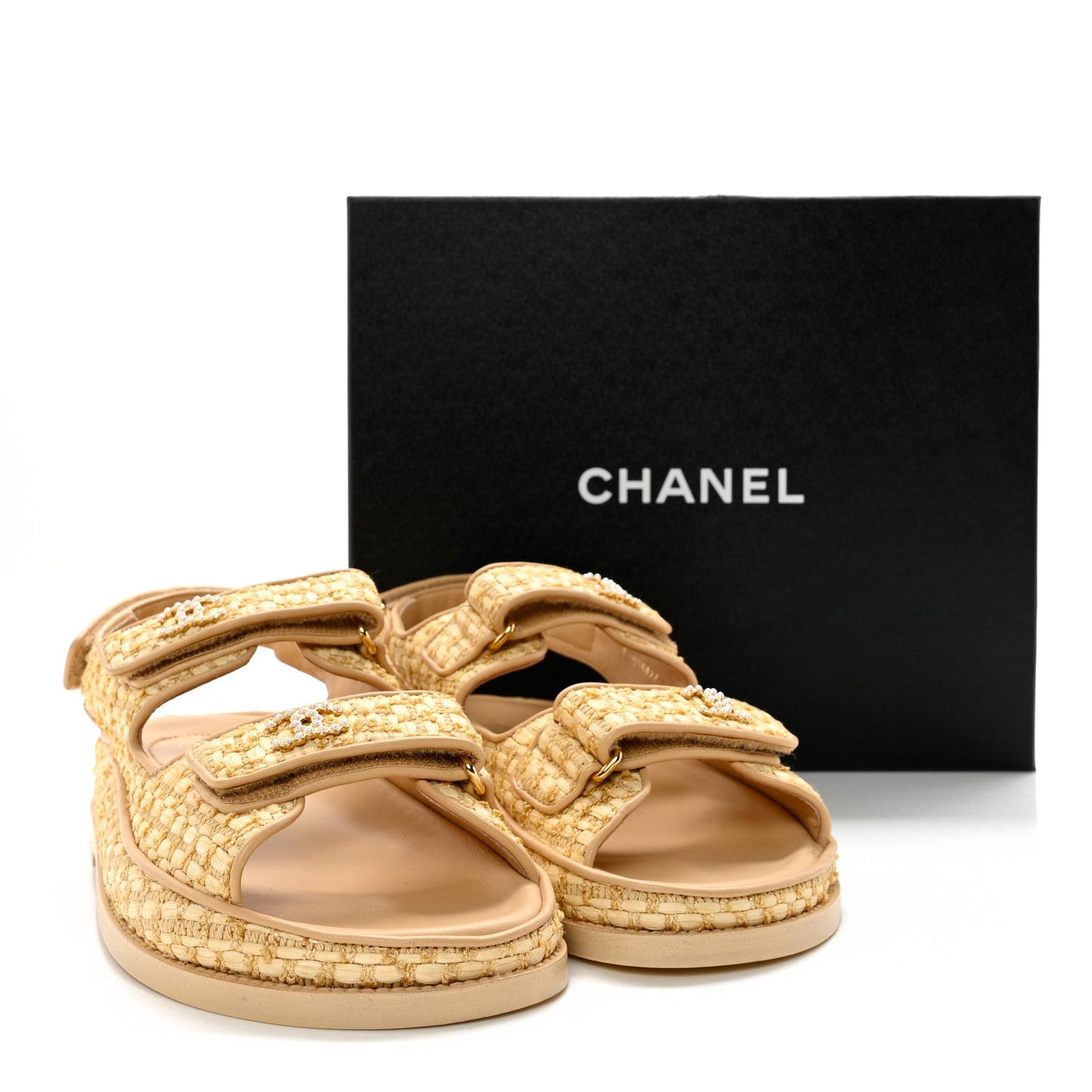 Braided Fabric Velcro Dad Sandals 39 Beige