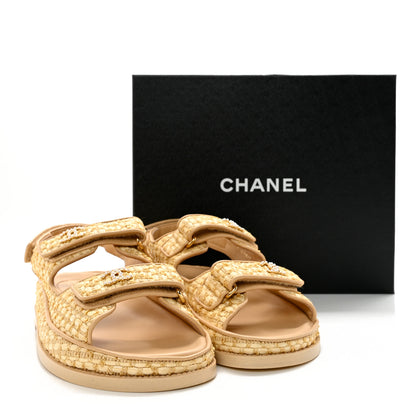 Chanel Braided Fabric Velcro Dad Sandals 39 Beige 9 of 9