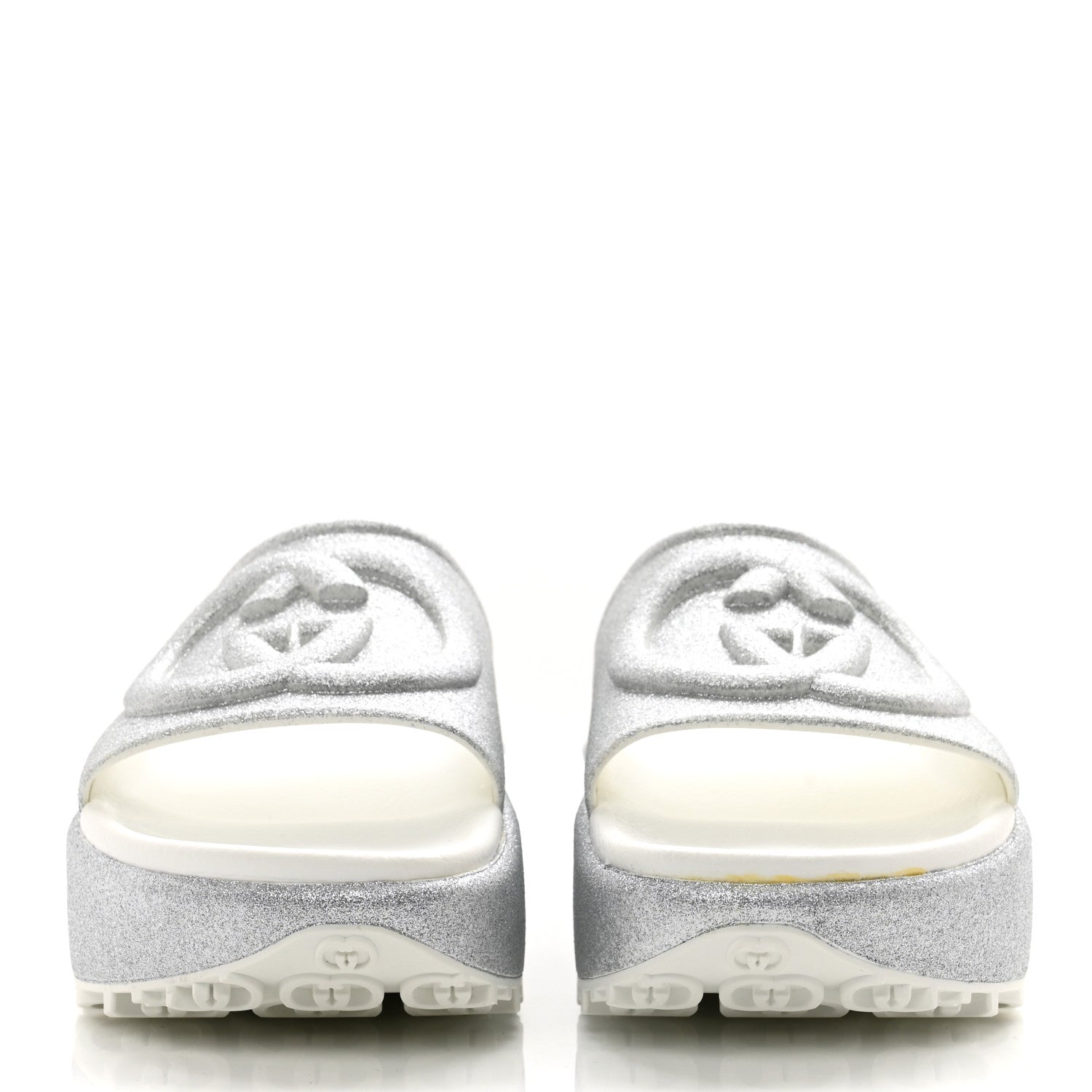 Gucci Glitter Rubber Womens Interlocking G Platform 42mm Slide Sandals 38 Silver 2 of 10