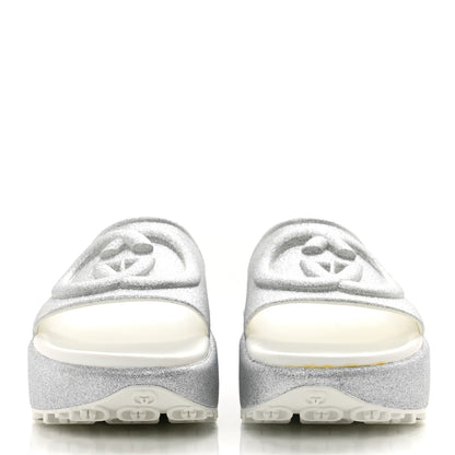 Gucci Glitter Rubber Womens Interlocking G Platform 42mm Slide Sandals 38 Silver 2 of 10