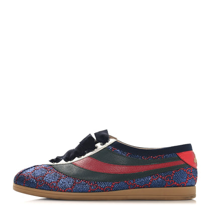 Gucci Lurex Calfskin Web GG Monogram Womens Falacer Sneakers 37 Iridescent Blue Iridescent Red Silver 1 of 9