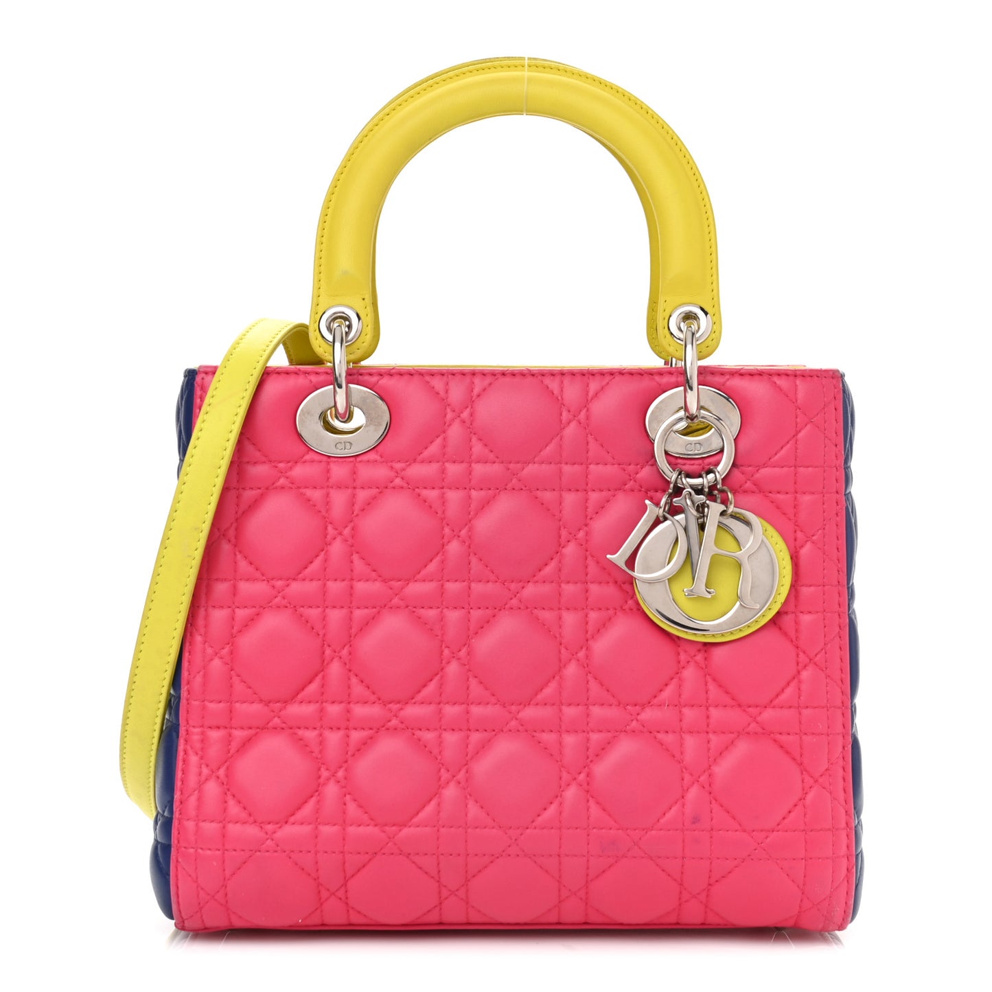 Lambskin Cannage Medium Tri-Color Lady Dior Pink Blue Yellow