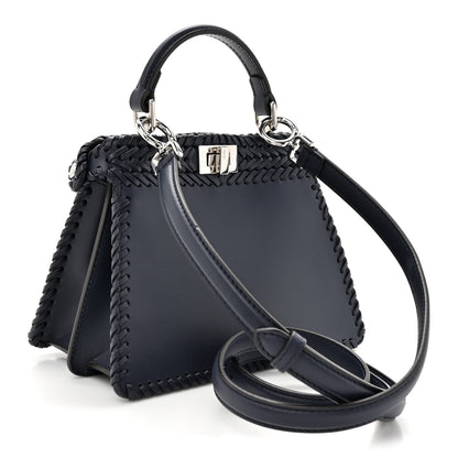 Fendi Vitello King Shiny Nappa Intreccio Petite Peekaboo I SEE U Satchel Midnight 3 of 10