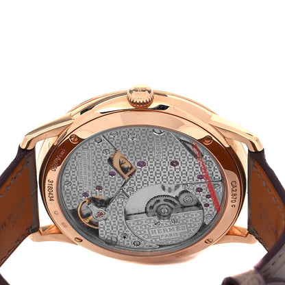 Hermes 18K Rose Gold Alligator 39.5mm Slim D'Hermes Automatic Watch Etoupe 4 of 5