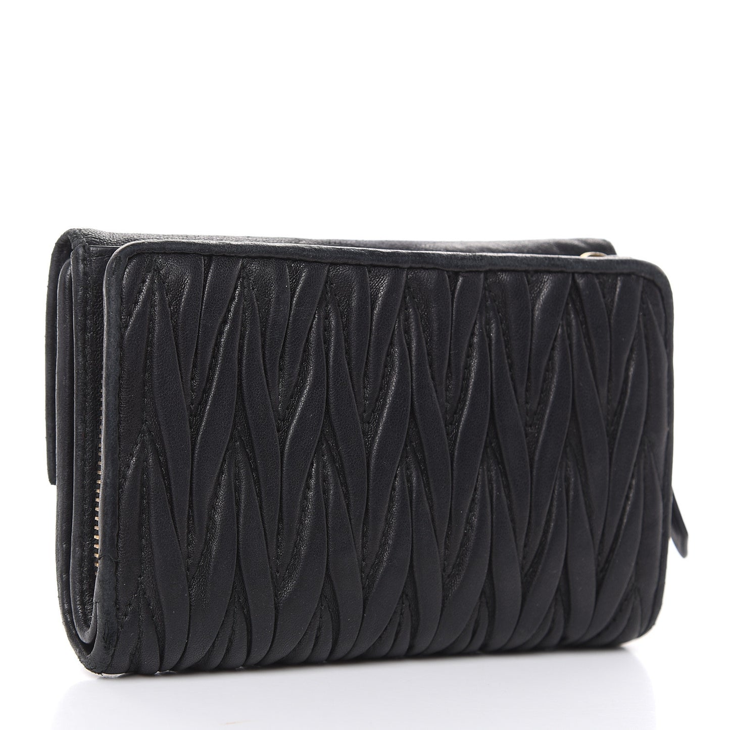 Nappa Matelasse Tri-Fold Flap Wallet Black