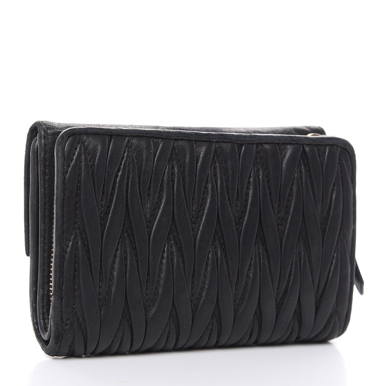 Miu Miu Nappa Matelasse Tri-Fold Flap Wallet Black 3 of 21