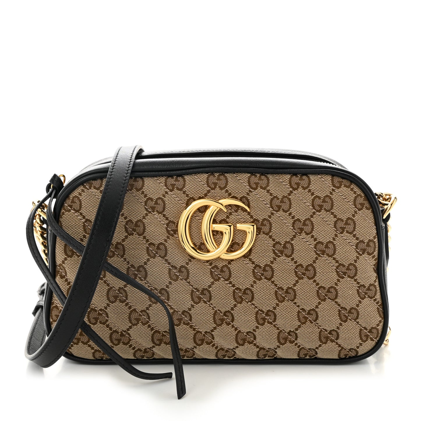 Monogram Matelasse Diagonal Small GG Marmont Chain Shoulder Bag Beige Black