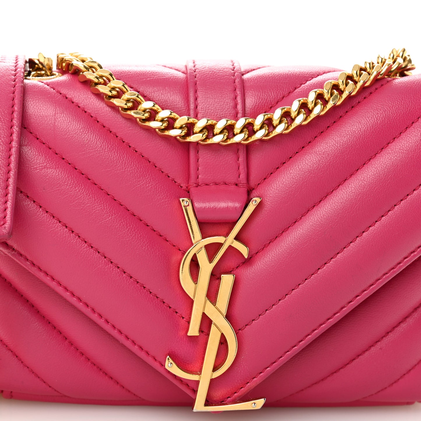 Calfskin Matelasse Chevron Classic Monogram Baby Chain Bag Fuchsia