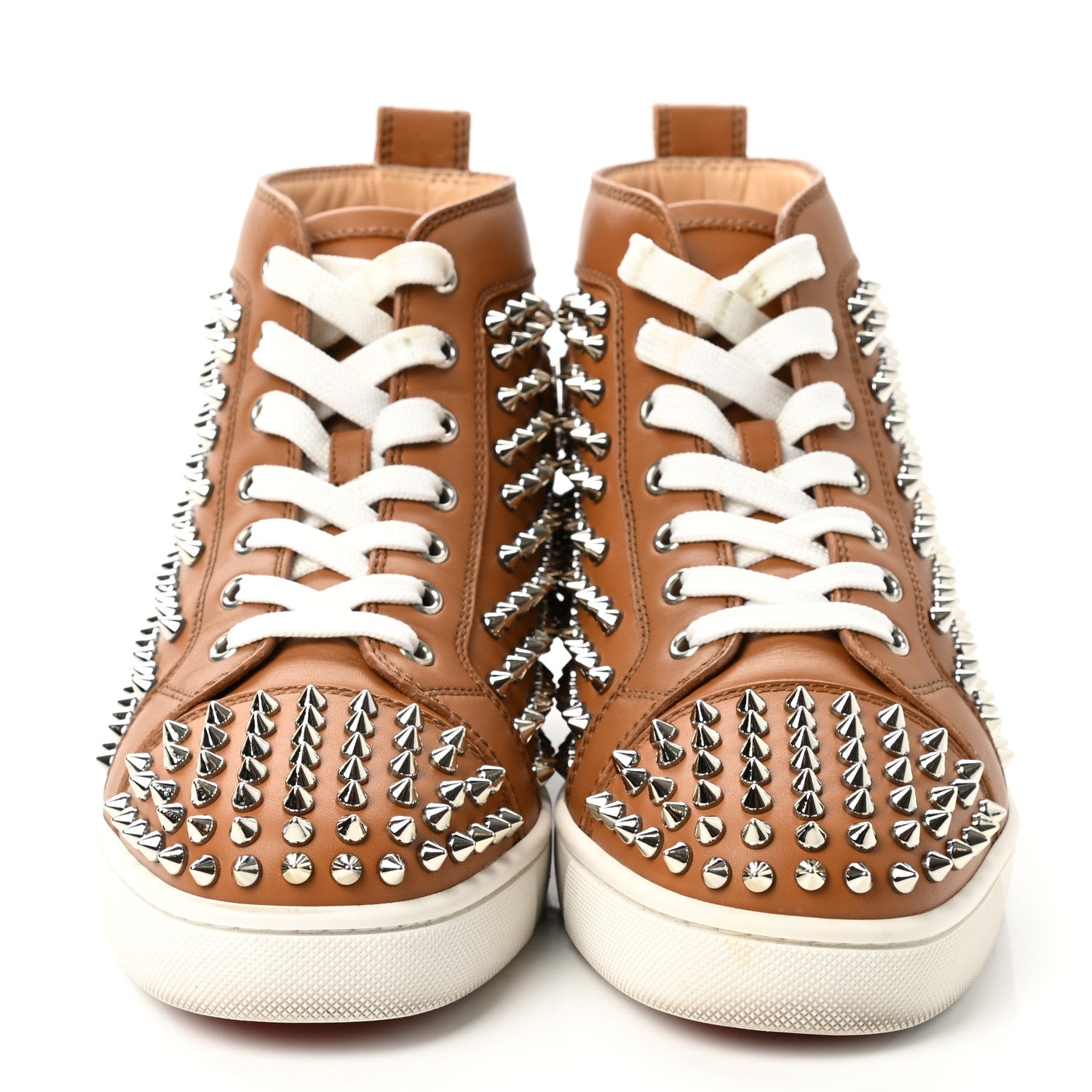 Christian Louboutin Calfskin Mens Lou Spikes Flat Sneakers 40 Brown 2 of 13