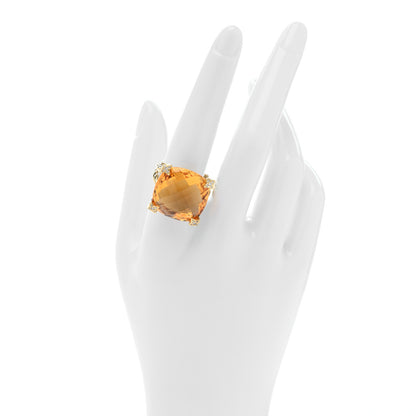 David Yurman 18K Yellow Gold Diamond Citrine 20mm Cushion On Point Ring 60 9 2 of 6