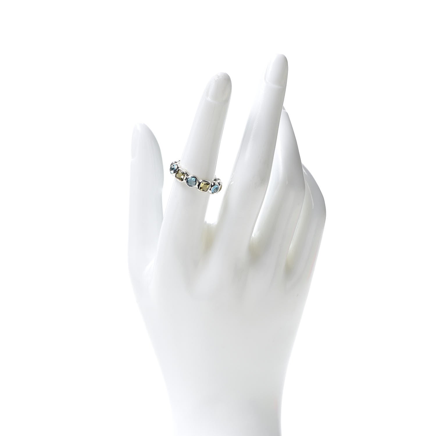 David Yurman Sterling Silver 18K Yellow Gold Blue Topaz Citrine Chiclet Ring 54 7 2 of 4