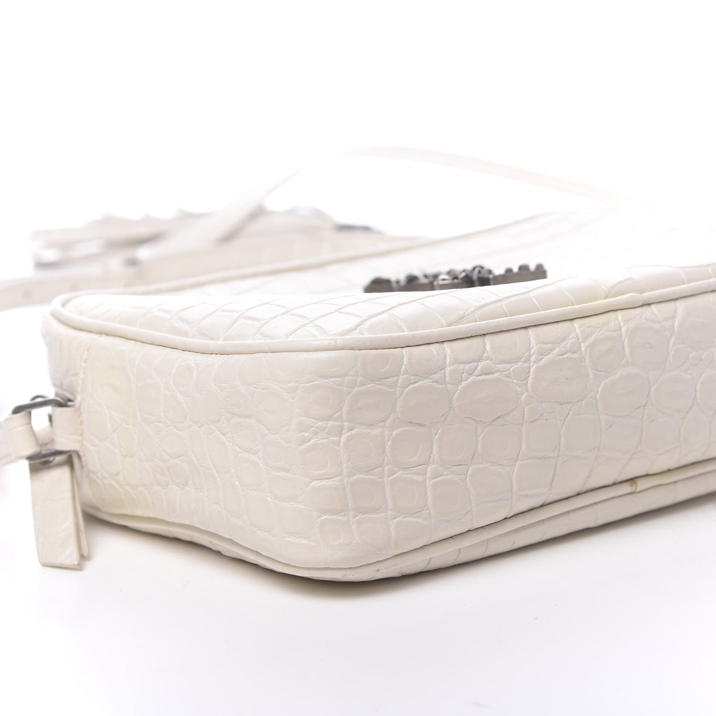 Calfskin Crocodile Embossed Monogram Lou Camera Bag White
