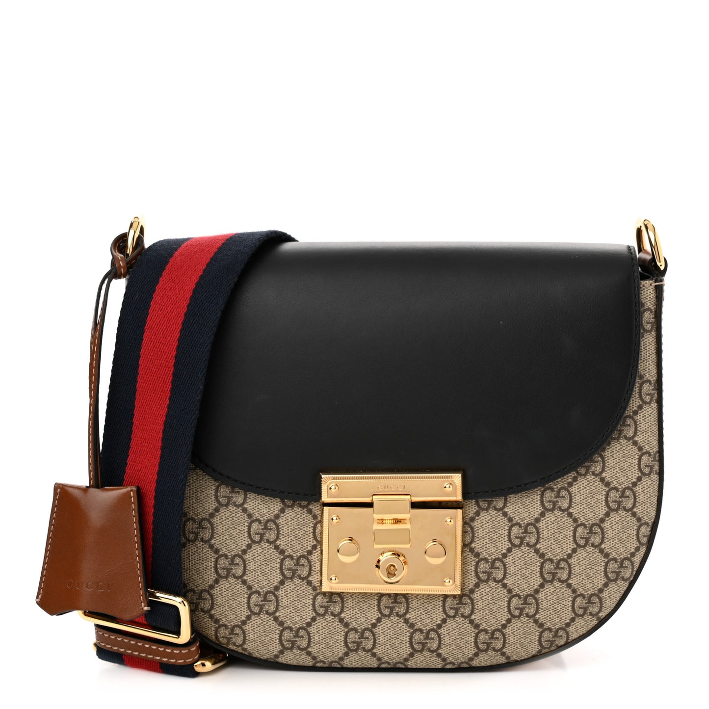 GG Supreme Monogram Web Medium Padlock Messenger Shoulder Bag Black